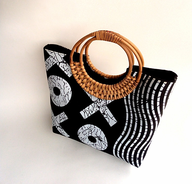 African Print Tote Bag with Woven Handles - Image 2