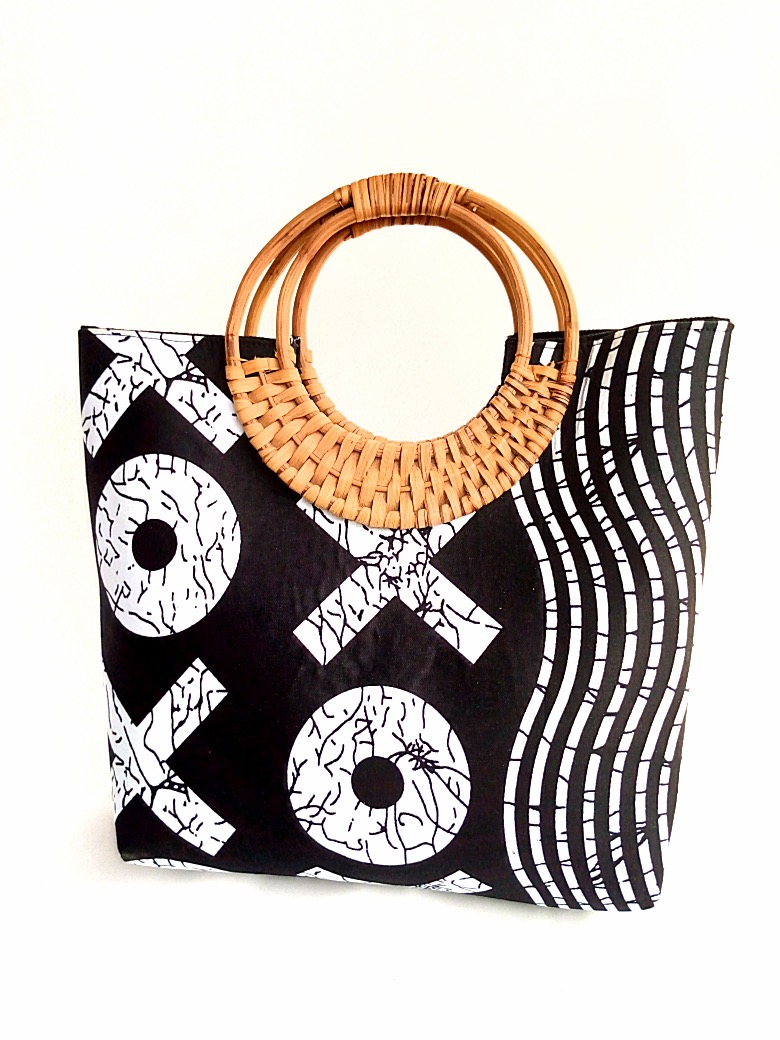 African Print Tote Bag with Woven Handles