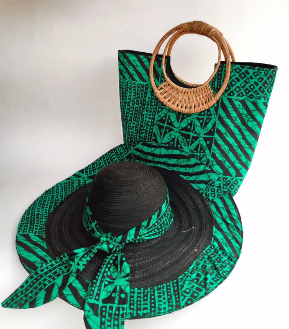 Green African Print Hat & Handbag Set