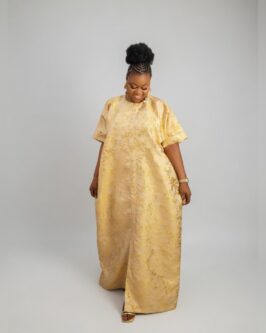 Elegant Gold Brocade Kaftan Dress