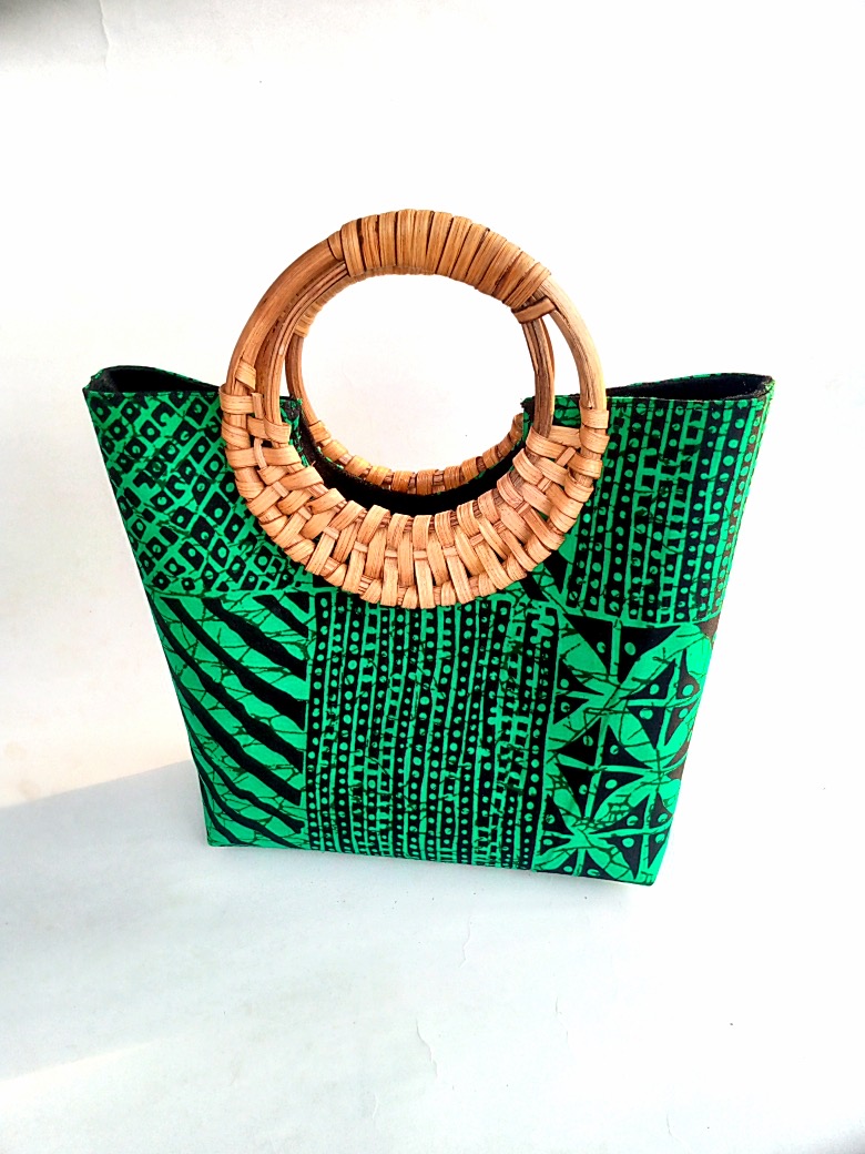 African Print Tote Bag with Woven Handles