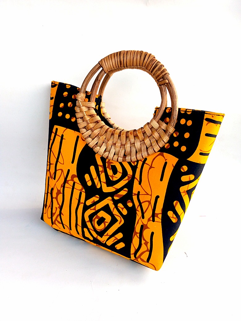 African Print Tote Bag with Woven Handles